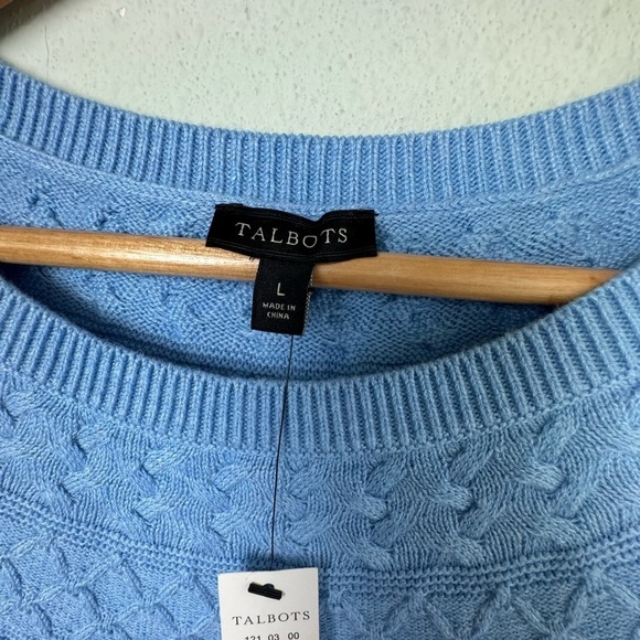 NWT Talbots Cable-Yoke Cotton/Cashmere Blend Sweater in Light Blue‎ Size Large - Picture 5 of 8